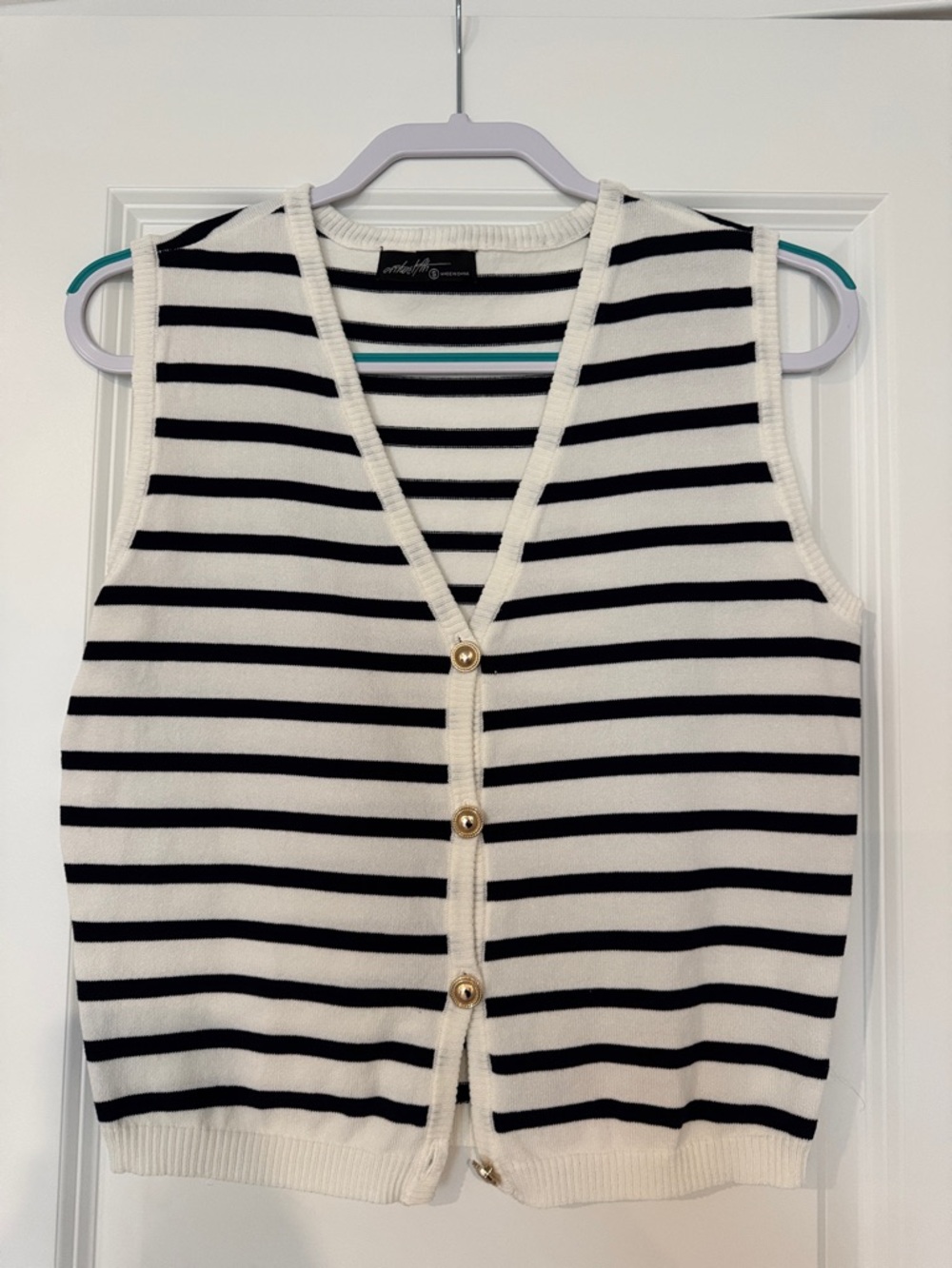 Striped Button-Front Knit Vest - Black & White